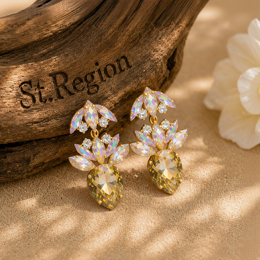 Champagne Crystal & Cubic Zirconia Double Drop Earrings