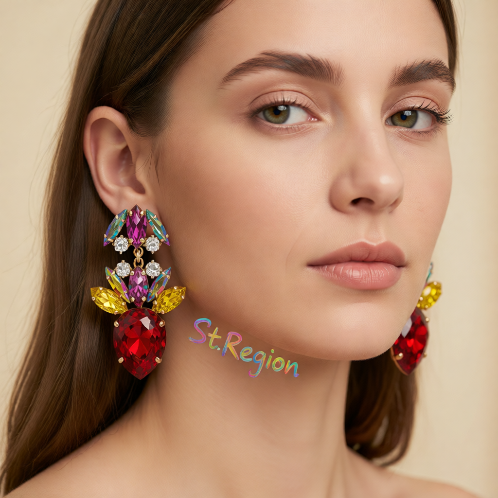 Red Crystal & Cubic Zirconia Double Drop Earrings