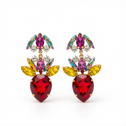 Red Crystal & Cubic Zirconia Double Drop Earrings