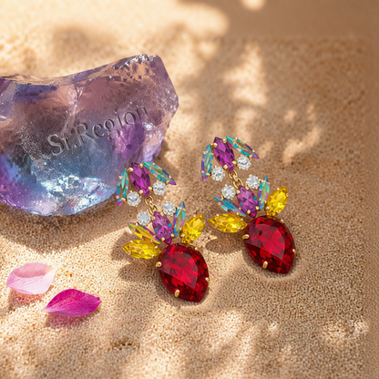 Red Crystal & Cubic Zirconia Double Drop Earrings