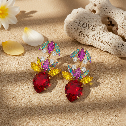 Red Crystal & Cubic Zirconia Double Drop Earrings