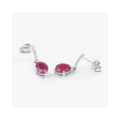 1.70 Ct Oval Pink Ruby & Diamond Prong 10K Gold Dangle Earrings