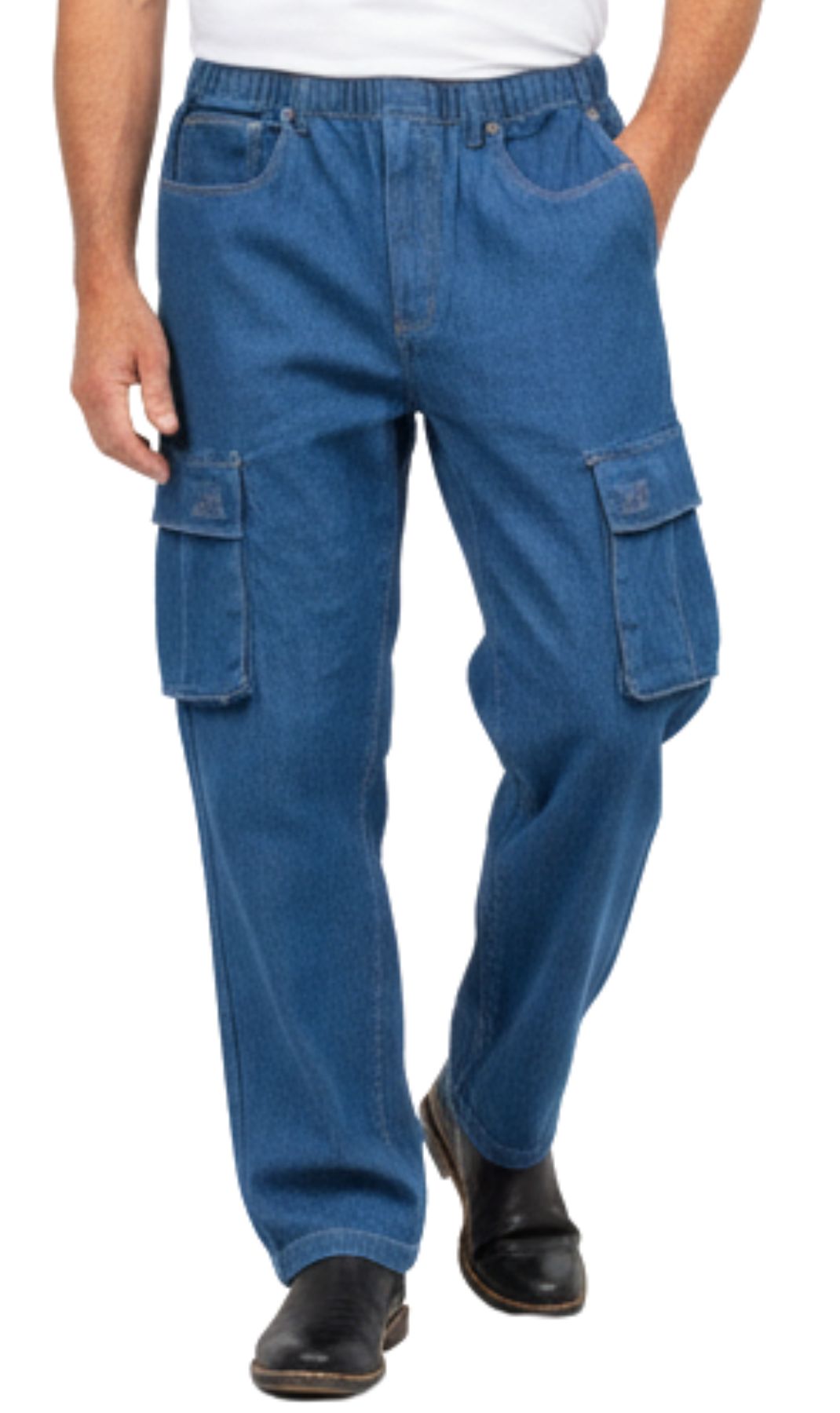 Men’s Double Cargo Pocket Pull-On Jeans – Rugged Cargo Pants in Cotton Blend Fabric