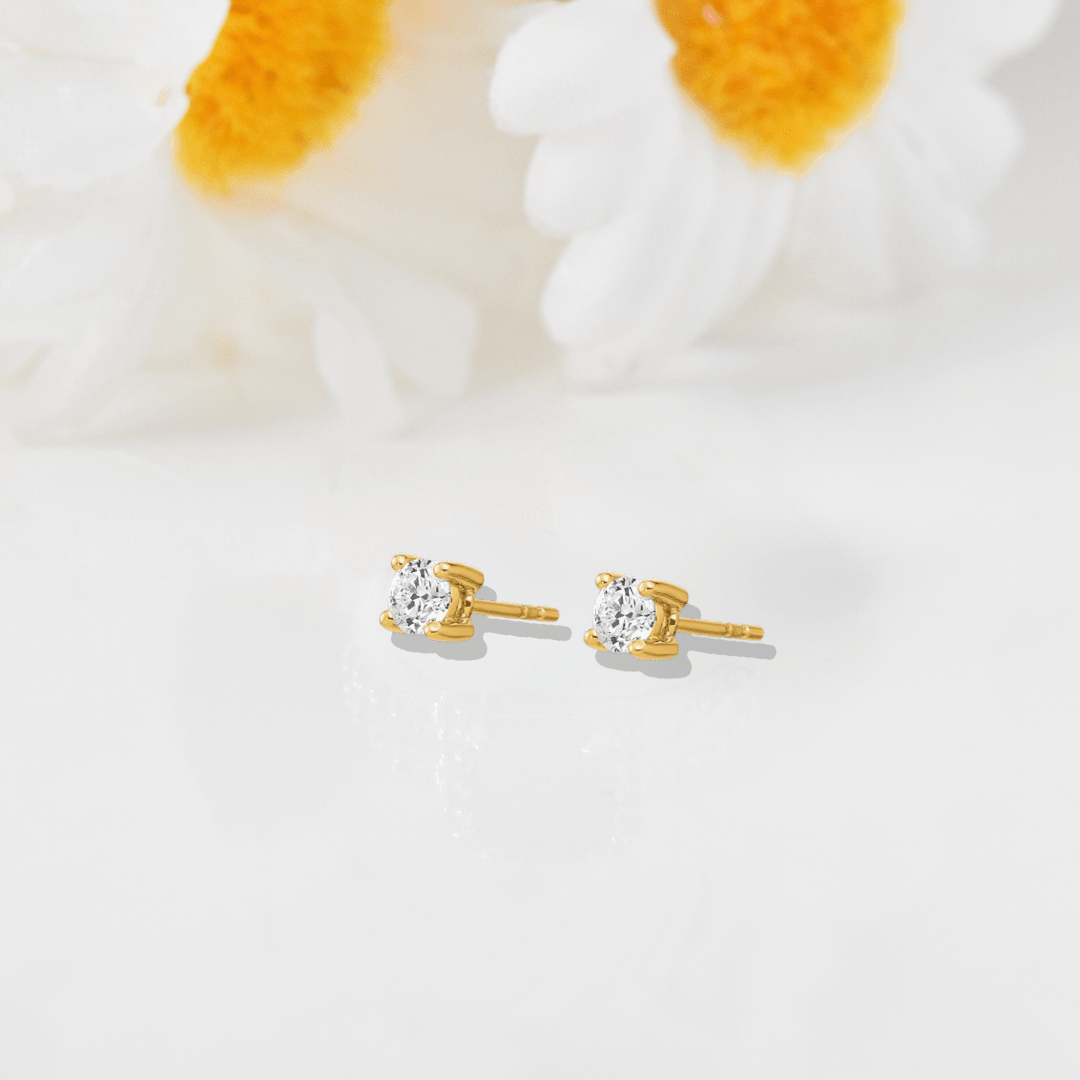 14k Gold Lab Diamond Round Solitaire Stud Earrings