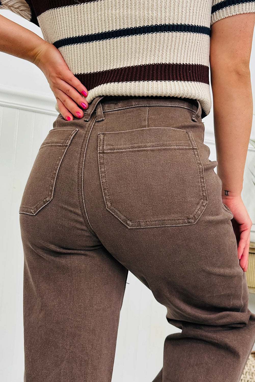 Threaded Pear Elora Washed Patch Loose Jeans