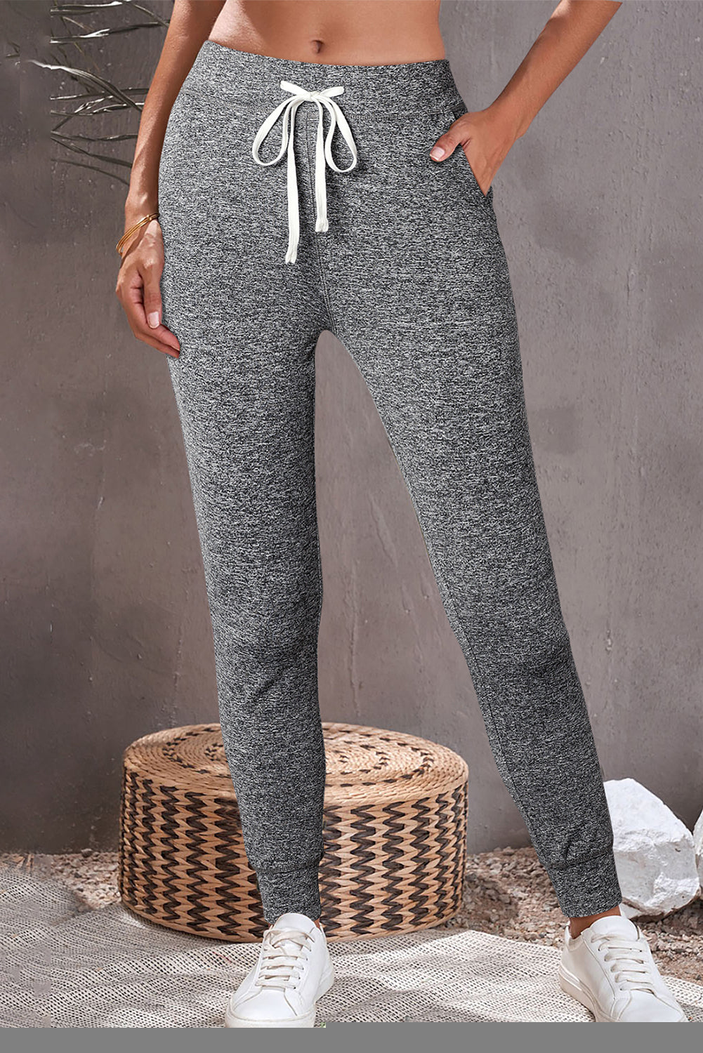 River Drawstring Waist Pocketed Joggers - Threaded Pear