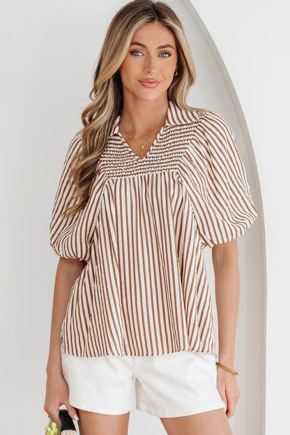 Threaded Pear Lina Short Puff Sleeve Blouse