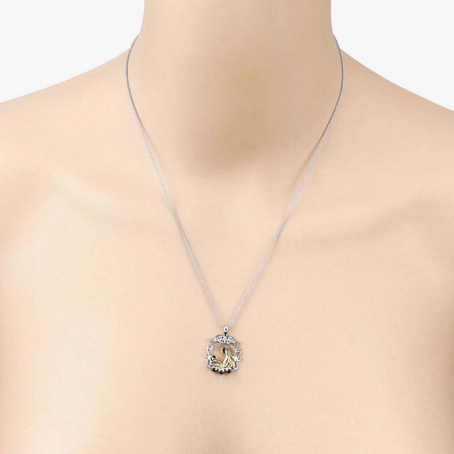 Round Blue Sapphire Prong Silver Pendant Necklace