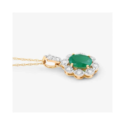 Genuine 10K Zambian Emerald Diamond Halo Pendant