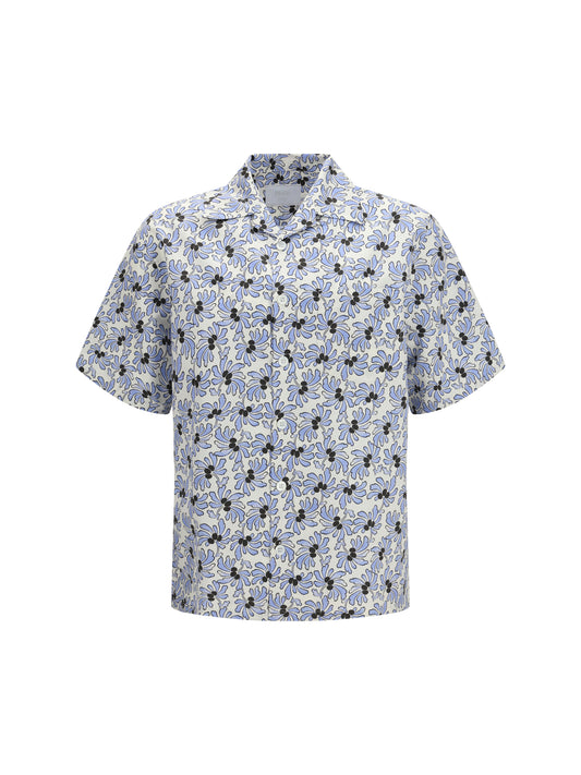 Shirt With Floral Print Ivory/Light Blue