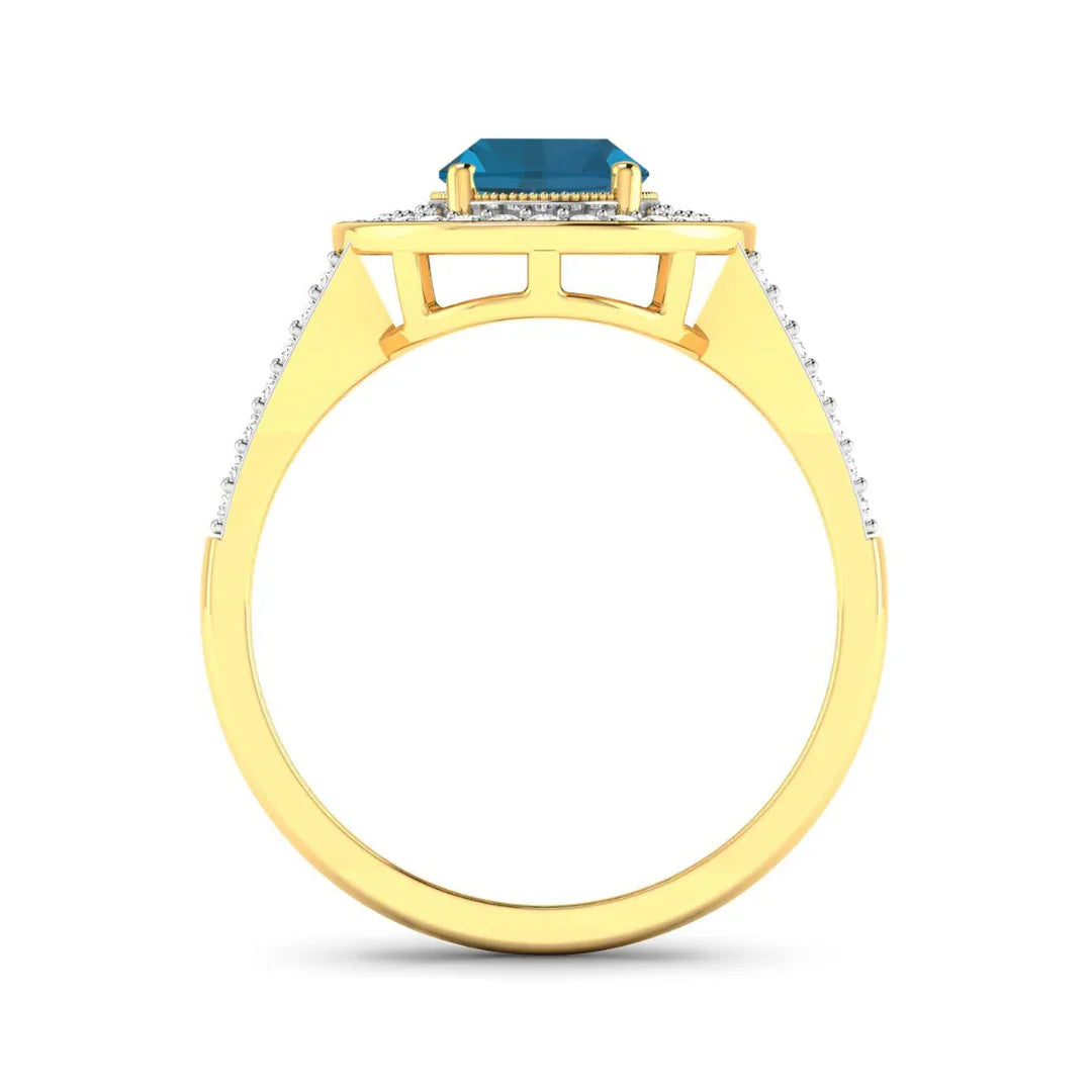 Genuine White Diamond and London Blue Topaz Halo Pave Ring