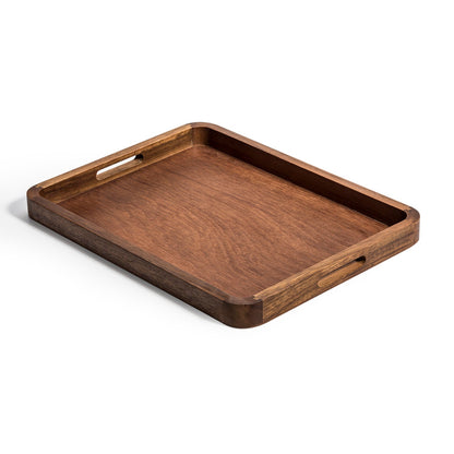 Kalmar Home Solid Acacia Wood Serving Tray, 18" x 14" Wooden Serving Tray with Handles