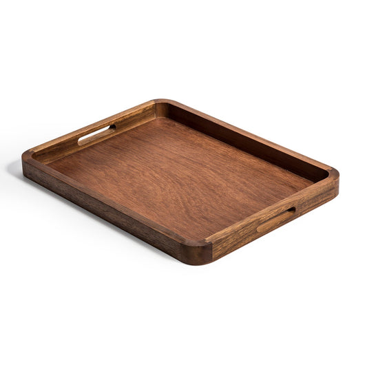 Kalmar Home Solid Acacia Wood Serving Tray, 18" x 14" Wooden Serving Tray with Handles
