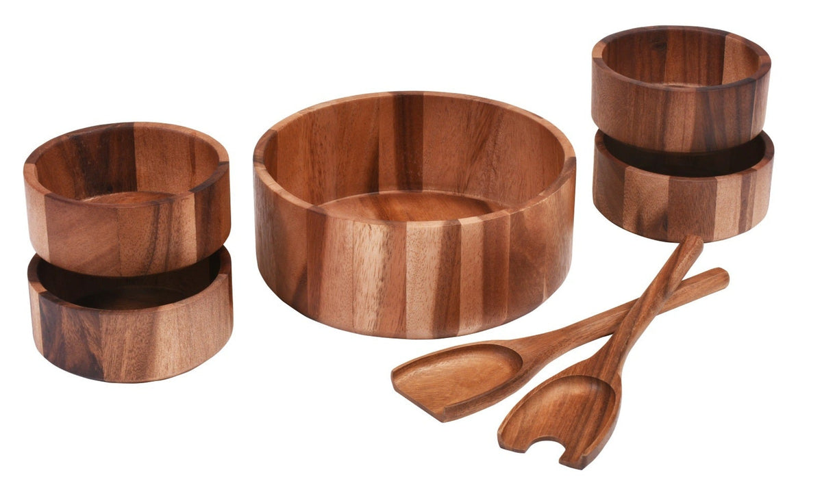 Kalmar Home 7 Piece Large Acacia Wood Salad Bowl Set with Servers