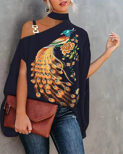 Women’s V-Neck Printed Off-Shoulder Vest Top
