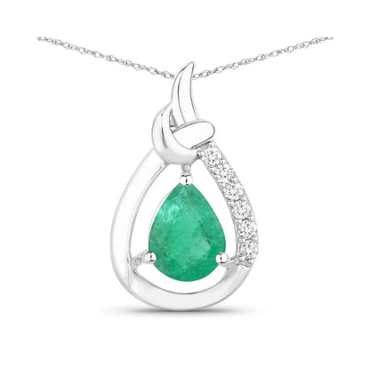 Genuine 10K Zambian Emerald Diamond Crossover Pendant
