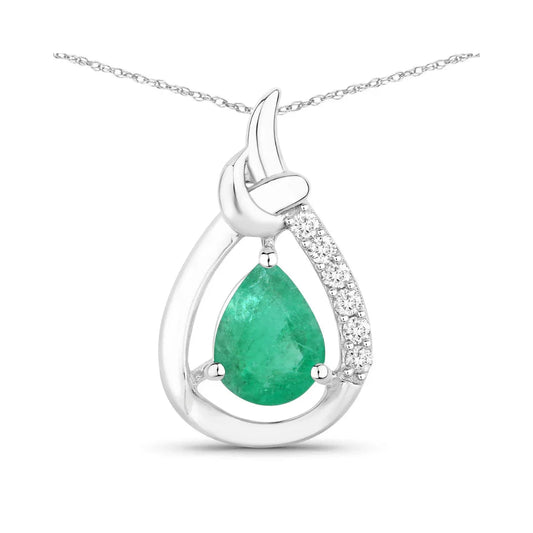 Genuine 10K Zambian Emerald Diamond Crossover Pendant