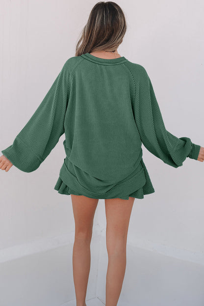 Threaded Pear Scarlett Corded Lantern Sleeve Top