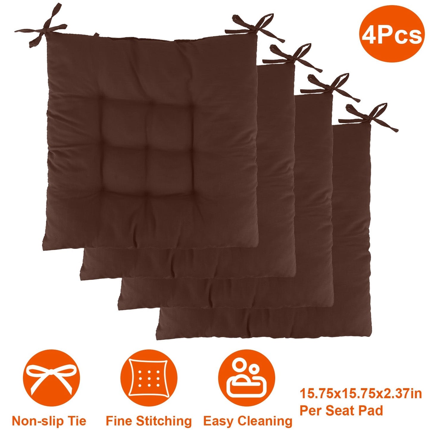 4Pcs Chair Cushion Pads Pillow 15.75x15.75x2.37in Soft Tie On Square Sitting Mats For Home Office Car Sitting Travel