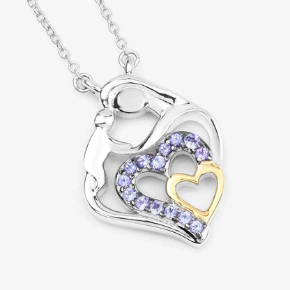 Round Violet Tanzanite Prong Silver Double Heart Pendant Necklace