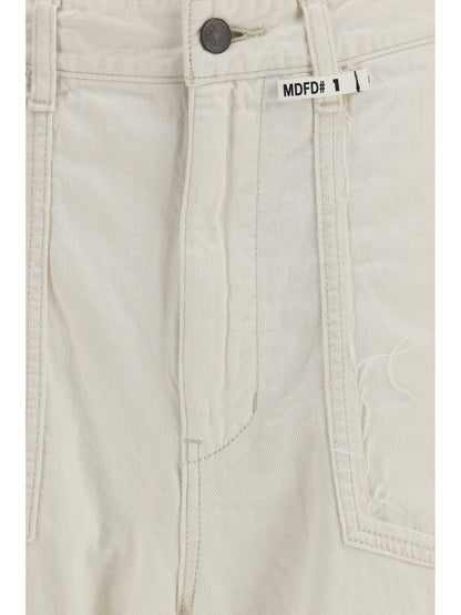 Denim Pants Cut-Out Pockets White