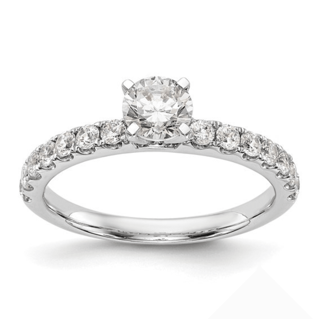14K White Gold Lab Diamond Solitaire Pave Ring