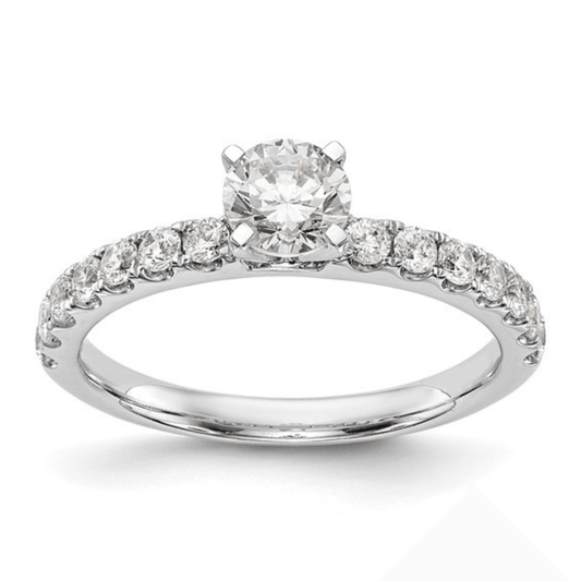 14K White Gold Lab Diamond Solitaire Pave Ring