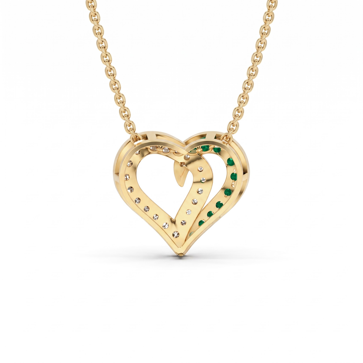 0.64 Cttw Round Green Emerald and Lab Grown Diamond 14K Gold Pave Open Heart Pendant Necklace