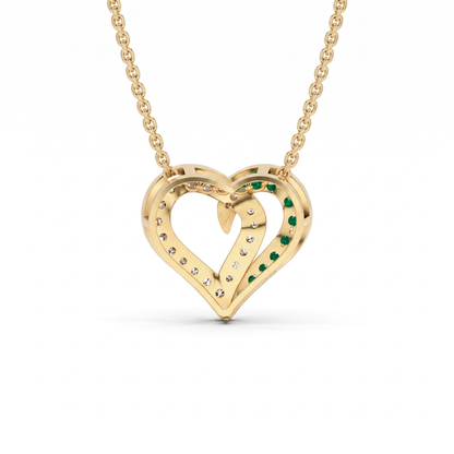 0.64 Cttw Round Green Emerald and Lab Grown Diamond 14K Gold Pave Open Heart Pendant Necklace
