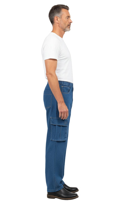 Men’s Double Cargo Pocket Pull-On Jeans – Rugged Cargo Pants in Cotton Blend Fabric