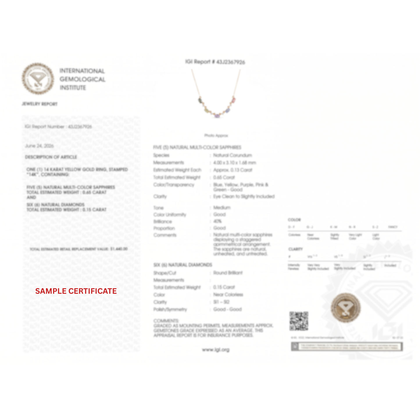 IGI Certified 1.80 Ct Multi Color Unheated Sapphire and Diamond 14K Yellow Gold Curved Necklace