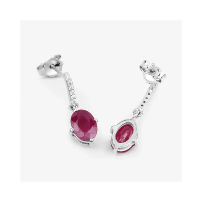 1.70 Ct Oval Pink Ruby & Diamond Prong 10K Gold Dangle Earrings