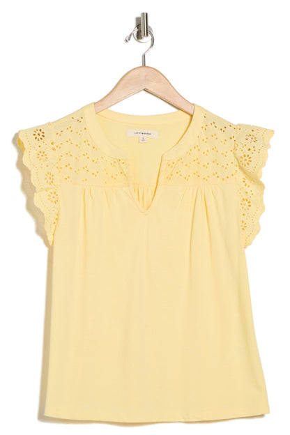 Lucky Brand Women's Mixed Media Schiffly Top - Sunlight