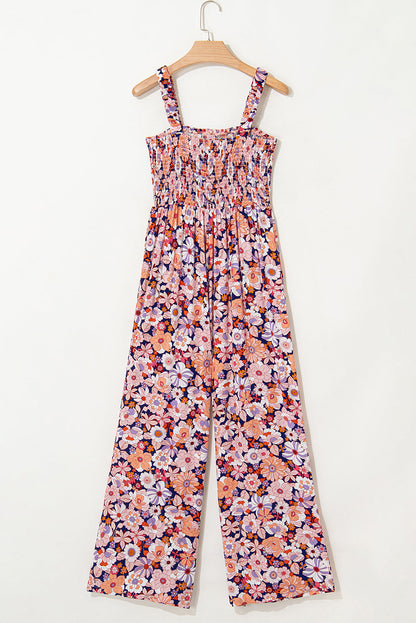Angelica Square Neckline Stretch High Waist Jumpsuit - Pink Floral