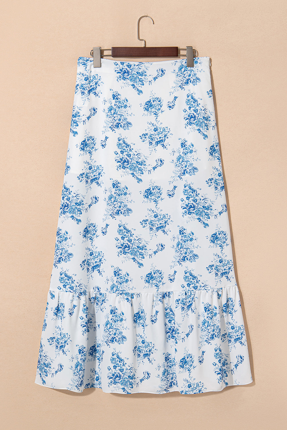 Threaded Pear Salma Boho Floral High Waist Ruffle Split Maxi Skirt