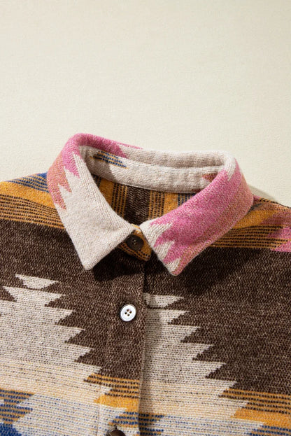 Threaded Pear Laney Aztec Print Up Shacket