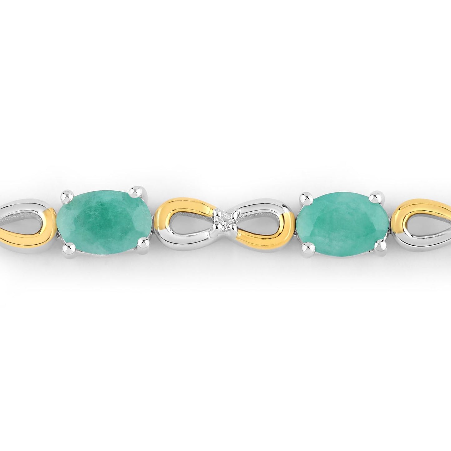 Oval Green Emerald Prong Silver Infinity Bolo Adjustable Bracelet