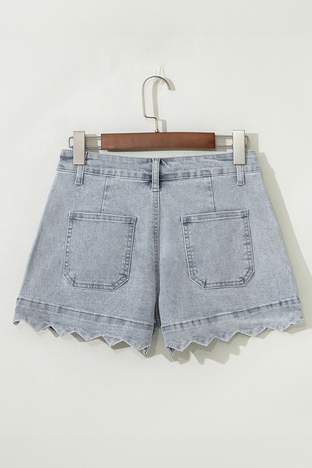 Threaded Pear Scalloped Acid Wash High Waist Denim Shorts