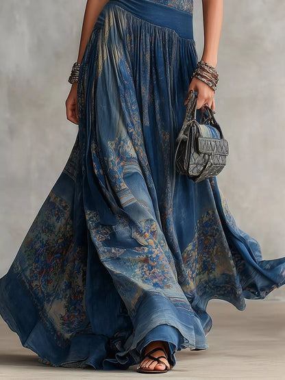 Printed Round Neck Sleeveless Maxi Dress