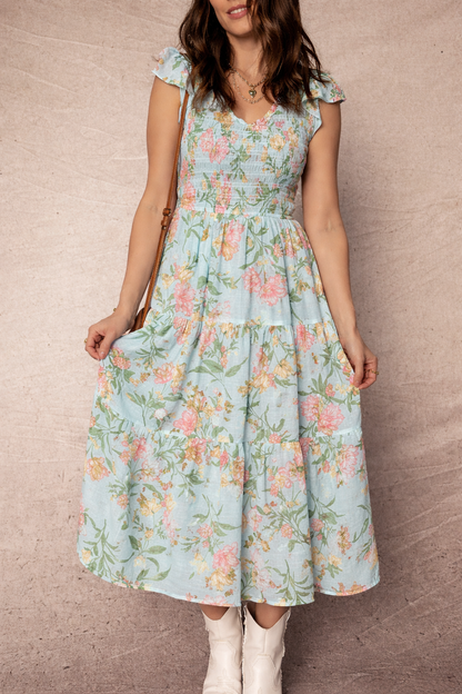 Threaded Pear Alejandra Tiered Floral Maxi Dress