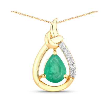 Genuine 10K Zambian Emerald Diamond Crossover Pendant