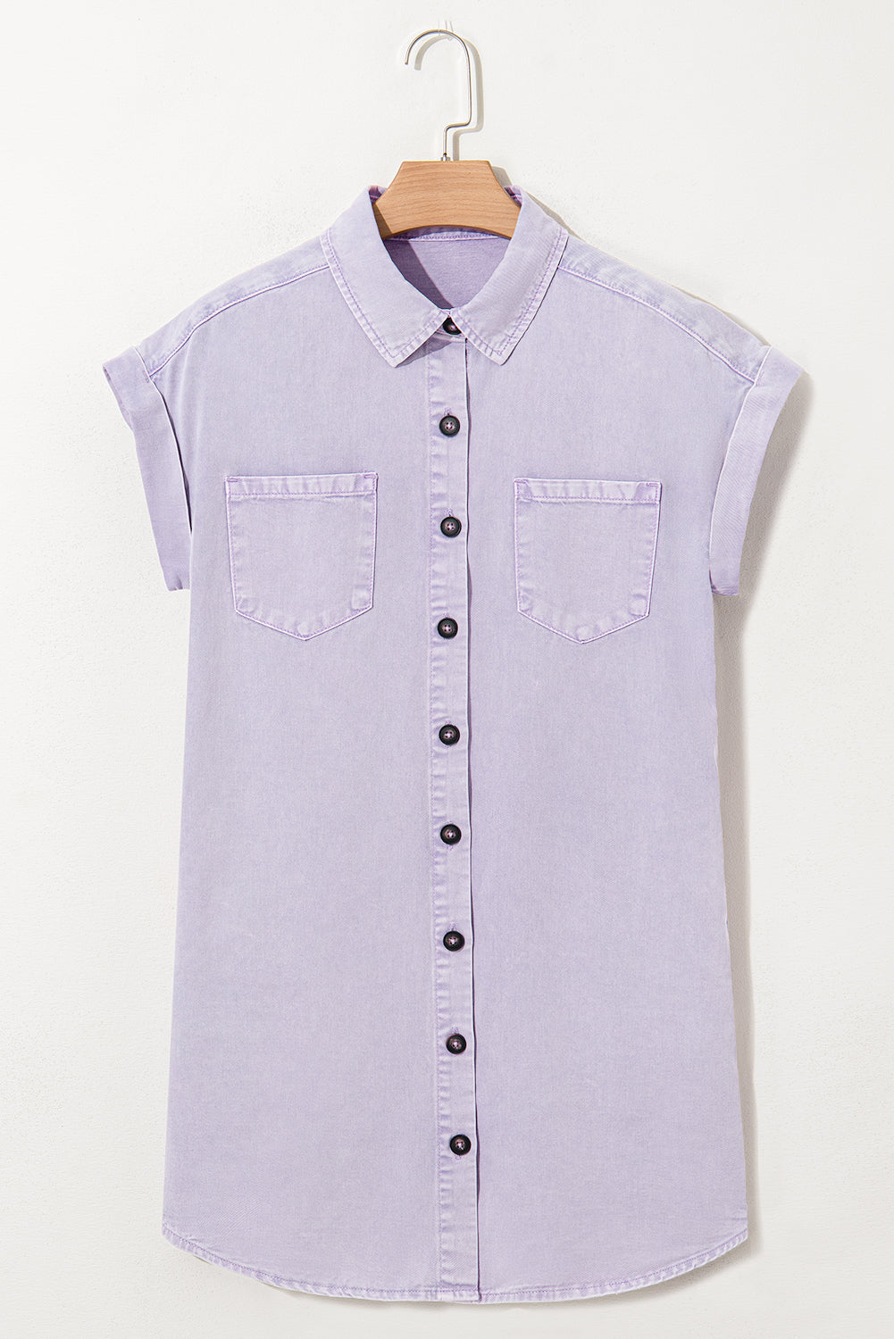 Pink Double Chest Pocket Denim Shirt Dress