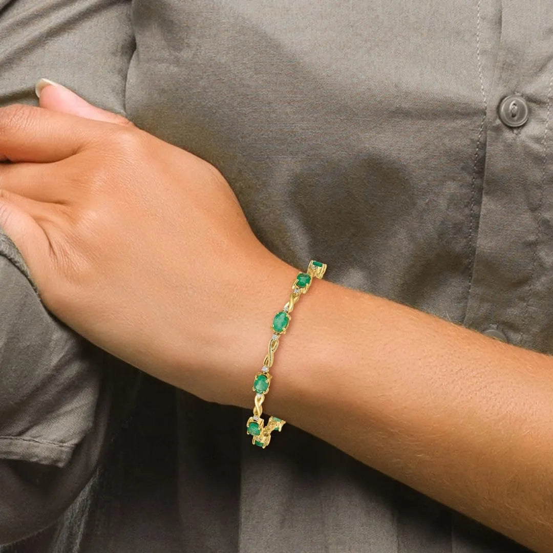Genuine Emerald Diamond Bracelets 14K Yellow Gold