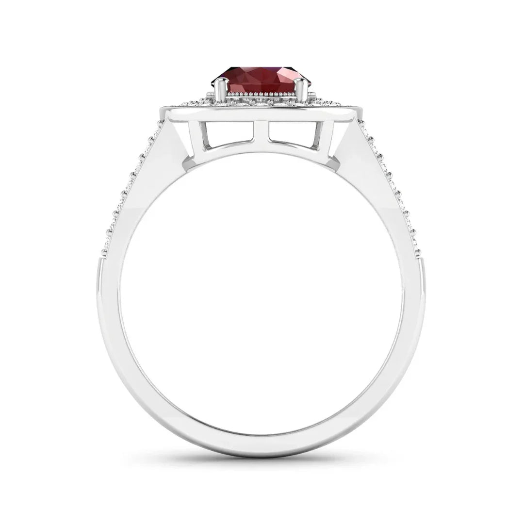 1.84 Ct Oval Cut Pink Ruby and White Diamond Halo Pave Ring