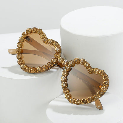 Peach Heart Rhinestone Sunglasses – Y2K INS Style