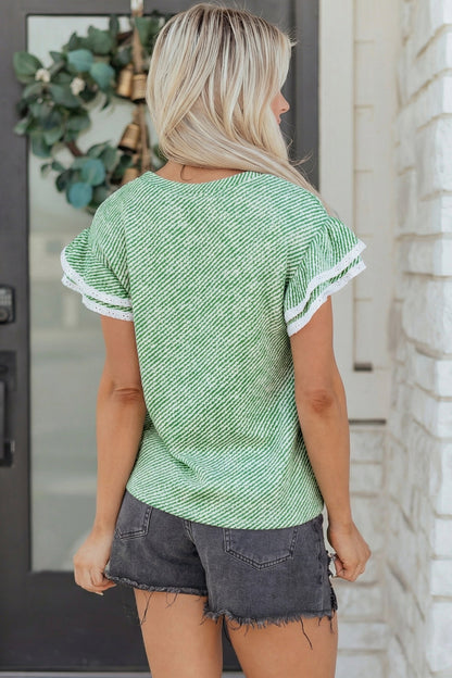 Threaded Pear Elisabeth Ruffled Short Sleeve Blouse