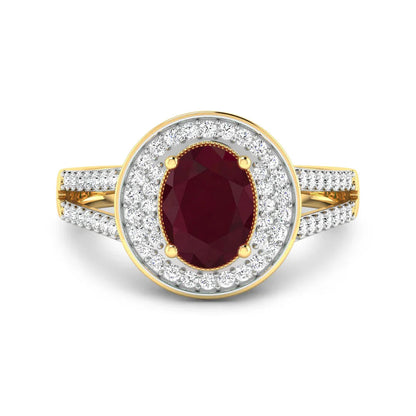1.84 Ct Oval Cut Pink Ruby and White Diamond Halo Pave Ring