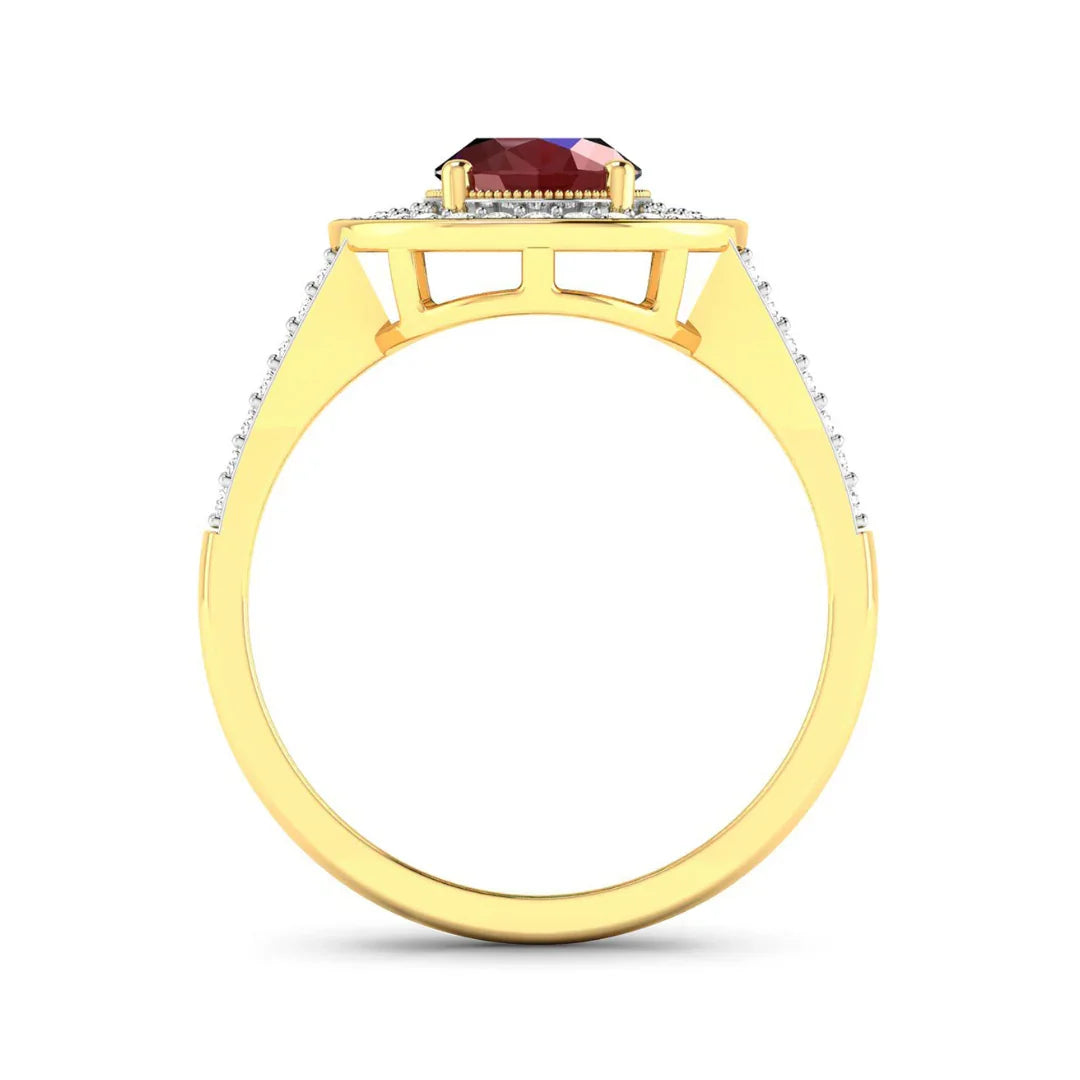 1.84 Ct Oval Cut Pink Ruby and White Diamond Halo Pave Ring