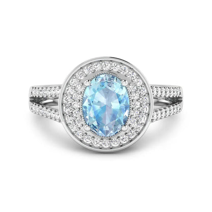 Genuine Aquamarine Diamond Halo Pave Ring