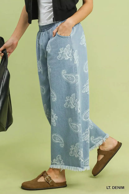 Umgee Denim Paisley Wide-Leg Pants